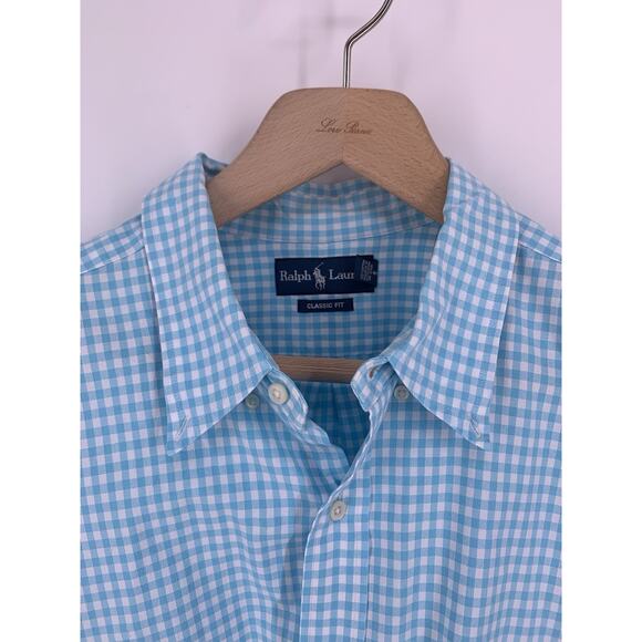 Ralph Lauren Men's 3XB Blue Gingham Oxford Short Sleeve Button Down Shirt - Picture 4 of 9
